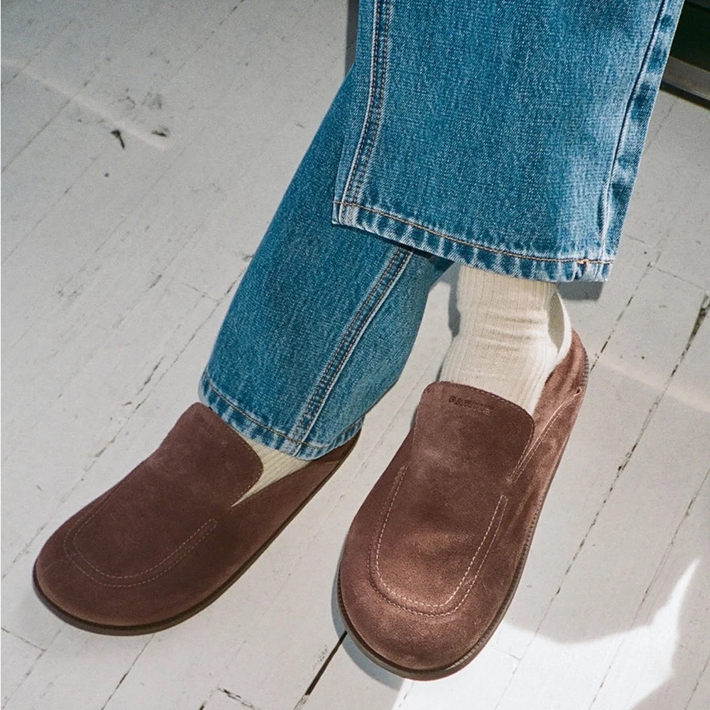 Larroude x Parke Clog in Brown Suede